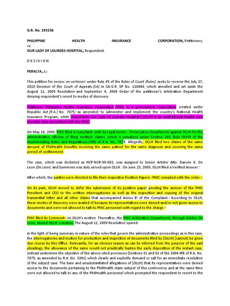 our lady of lourdes hospital triage|G.R. No. 193158, November 11, 2015 .